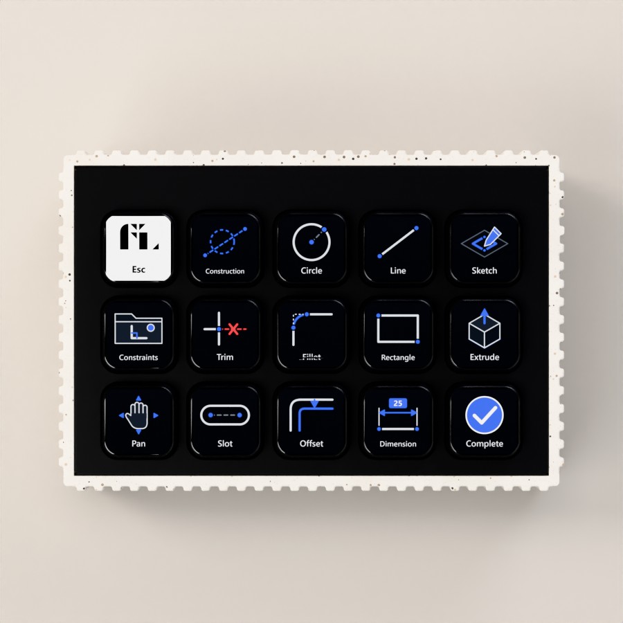 Top view of the fifteen keys showing the Inventor Sketch layout